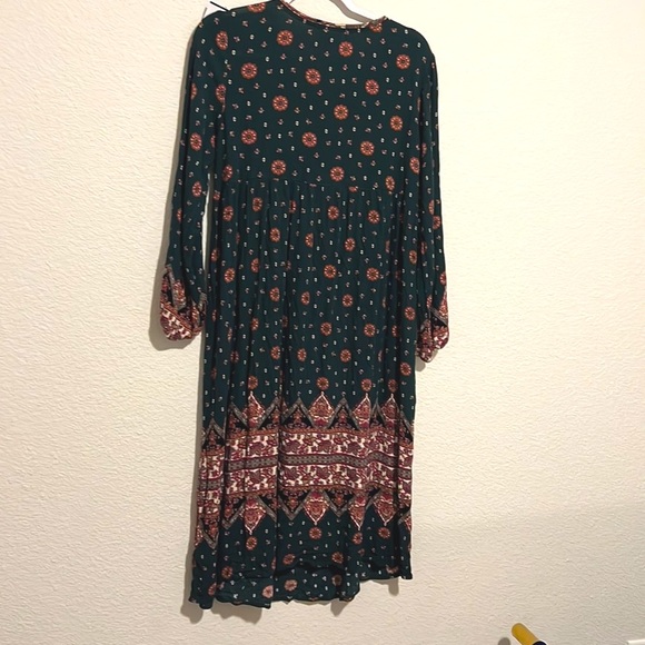 Knox Rose Women SZ S Boho Peasant Green Floral MIDI Dress - Picture 2 of 6